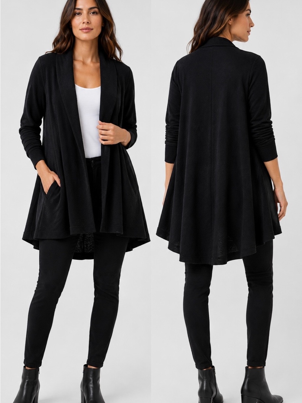 Cut Loose Black Crinkled Textured Swing Cardigan Open Front L Lagenlook